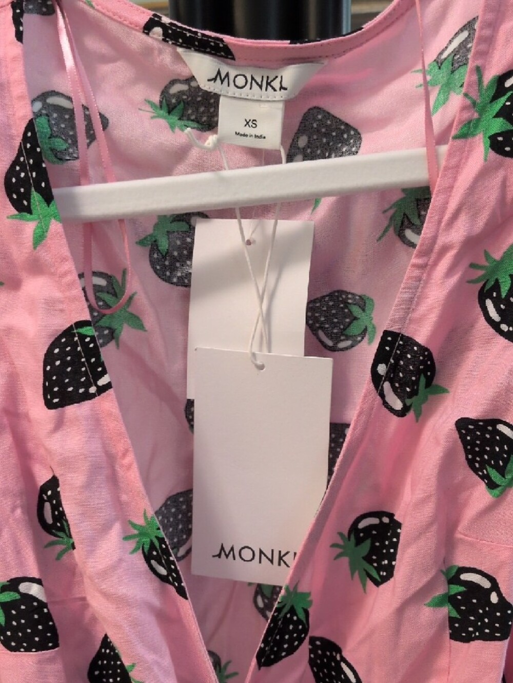 Monki Pink Strawberry-Print Wrap Dress - Picture 2 of 5